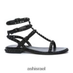 ⁦לשחק סנדל שטוח משובץ גוונים נשים 80RTXL57 ASH סנדלים שָׁחוֹר⁩ – תמונה ⁦4⁩